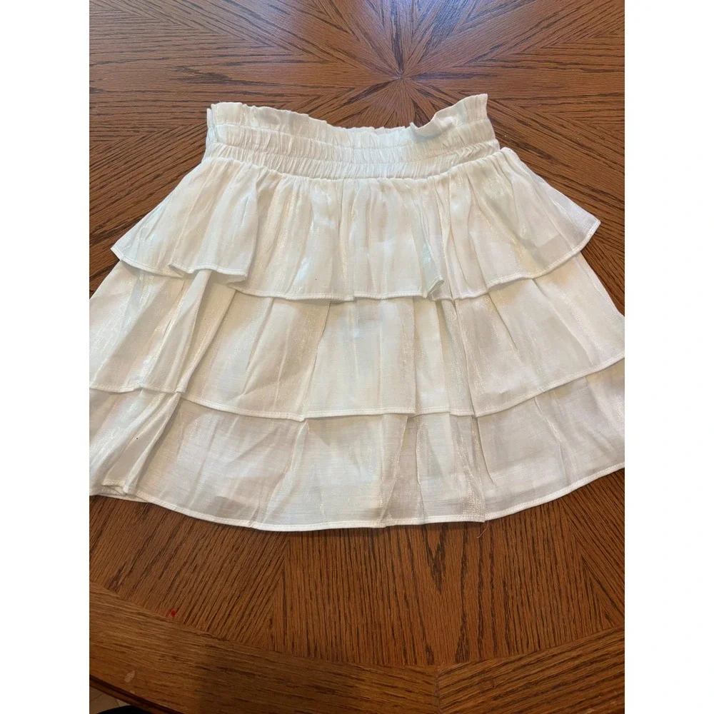 Pleat‎ Luna Tiered Skirt White Shimmer Ruffle Smocked Waist Kids Size 12 NWT